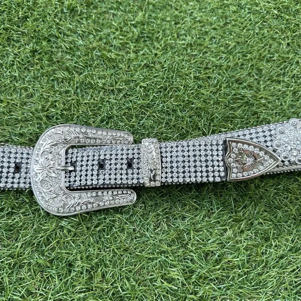 Nocona Crystal Bling Belt‎ Womens Size XL Cowgirl Western Glam Rodeo 47” Long